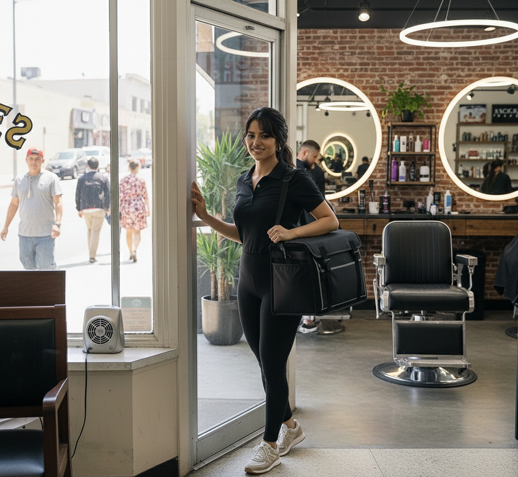 Food delivery arriving at a barbershop